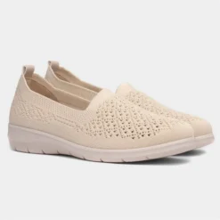 Cushion Walk Leanne Womens Beige Knitted Shoe -UK Shoe Sales Store 120314 2 L06.20230717000212