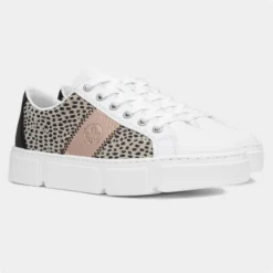 Rieker Womens White Leopard Lace Up Casual Shoe -UK Shoe Sales Store 120343 2 L06.20230526000057