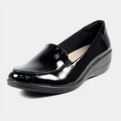 Lunar Elsbeth Womens Black Patent Slip On Shoe
