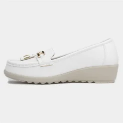 Cushion Walk Molly Womens White Wedge Loafer -UK Shoe Sales Store 128136 2 L03.20230808000011