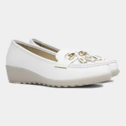 Cushion Walk Molly Womens White Wedge Loafer -UK Shoe Sales Store 128136 2 L06.20230808000011