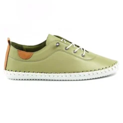 Lunar St Ives Womens Khaki Green Leather Shoe