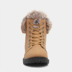 Lilley Womens Tan Lace Up Boot With Faux Fur