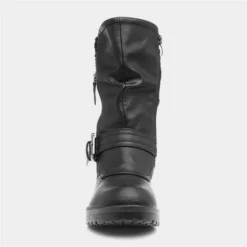 Lilley Womens Black Buckle & Zip Calf Boot
