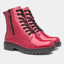 Relife Bev Womens Red Shiny Lace Up Boot -UK Shoe Sales Store 181025 2 L06.20220927000041