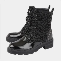 Lotus Elena Womens Black Leopard Print Boot