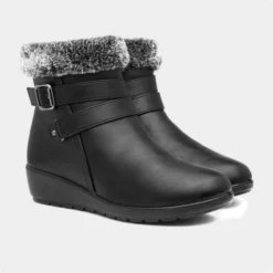 Softlites Julia Womens Black Fur Collar Ankle Boot -UK Shoe Sales Store 185083 2 L06.20230126000525