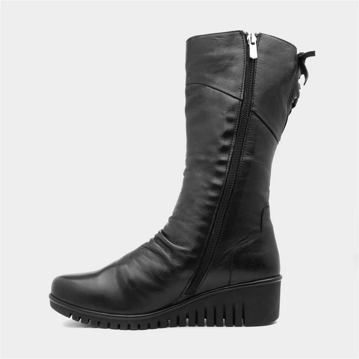 Lotus Dara Womens Black Leather Wedged Calf Boot 4 Lotus Dara Womens Black Leather Wedged Calf Boot - Image 2