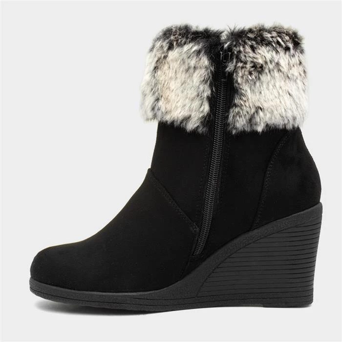 Lilley Womens Black Wedge Ankle Boot With Faux Fur 4 Lilley Womens Black Wedge Ankle Boot With Faux Fur - Image 2