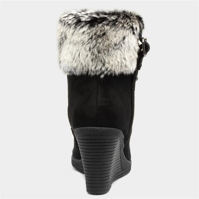 Lilley Womens Black Wedge Ankle Boot With Faux Fur 5 Lilley Womens Black Wedge Ankle Boot With Faux Fur - Image 3