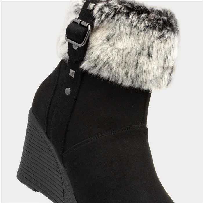 Lilley Womens Black Wedge Ankle Boot With Faux Fur 6 Lilley Womens Black Wedge Ankle Boot With Faux Fur - Image 4
