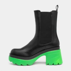 Truffle Shaznay Womens Black & Green Chunky Boot -UK Shoe Sales Store 189385 2 L03.20230119000719