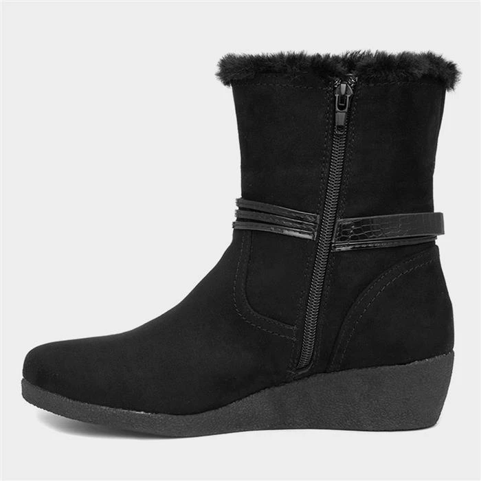 Sprox Womens Black Wedged Boot 4 Sprox Womens Black Wedged Boot - Image 2