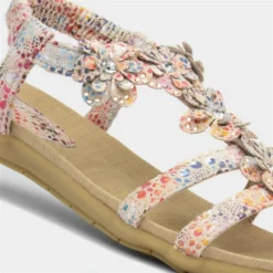 Lilley Womens Beige Multi Floral Sandal -UK Shoe Sales Store 191242 2 L05.20230227000313