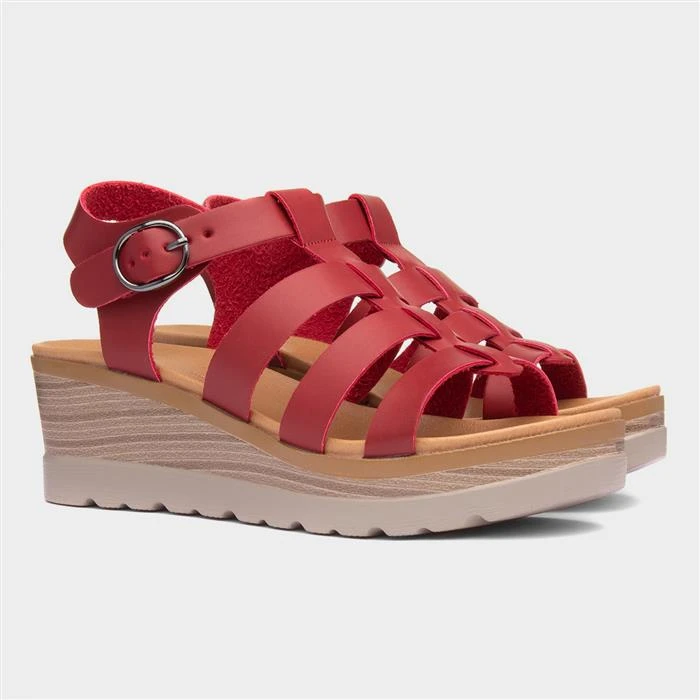 Lilley & Skinner Jakarta Womens Red Wedged Sandal 7 Lilley & Skinner Jakarta Womens Red Wedged Sandal - Image 5