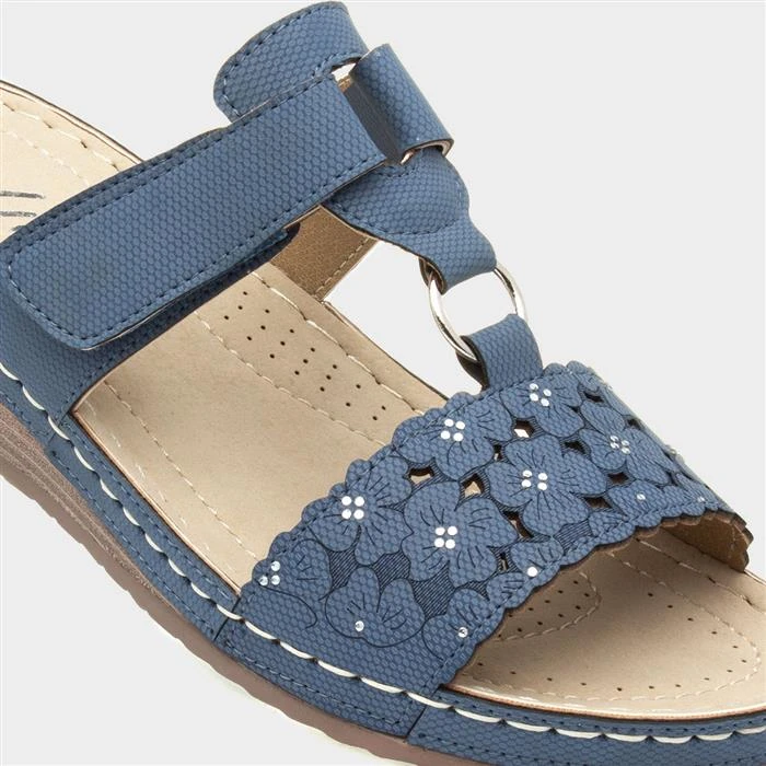 Lilley Womens Blue Wedge Easy Fasten Sandal 6 Lilley Womens Blue Wedge Easy Fasten Sandal - Image 4