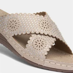 Lilley Beige Womens Cross Strap Mule Sandal -UK Shoe Sales Store 195005 2 L05.20220817000200
