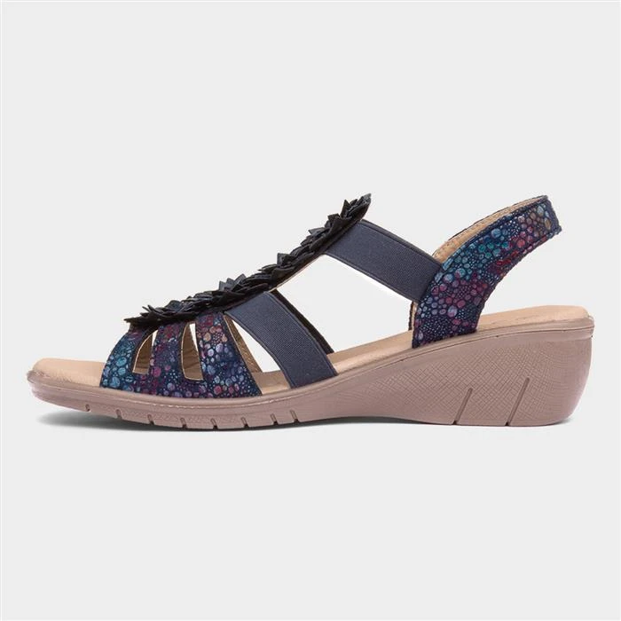 Softlites Womens Navy Floral Strappy Sandal 4 Softlites Womens Navy Floral Strappy Sandal - Image 2