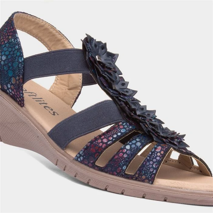 Softlites Womens Navy Floral Strappy Sandal 6 Softlites Womens Navy Floral Strappy Sandal - Image 4