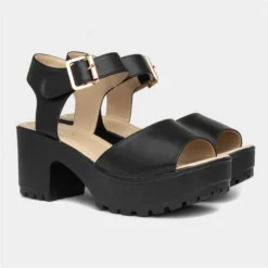 Heart Gizelle Womens Black Chunky Sandal -UK Shoe Sales Store 199522 2 L06.20220805000259