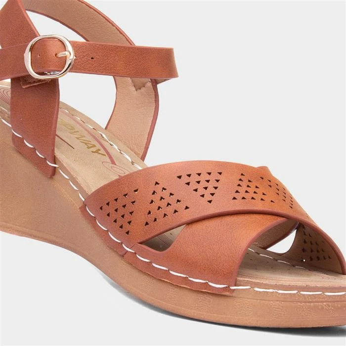 Topway Womens Tan Wedged Sandal 6 Topway Womens Tan Wedged Sandal - Image 4