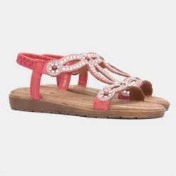 Lunar Arraso Womens Red Diamante Sandals -UK Shoe Sales Store 199597 2 L06.20230607000223