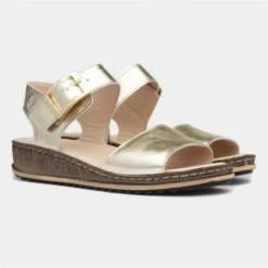 Hush Puppies Ellie Womens Gold Leather Sandal -UK Shoe Sales Store 199603 2 L06.20230607000225