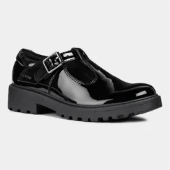 Geox J Casey Kids Black Leather Shoes Sizes 32-39