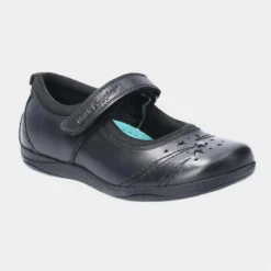 Hush Puppies Amber Senior Kids Black Leather Shoe