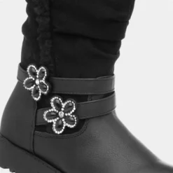 Walkright Girls Black Floral Diamante Calf Boot -UK Shoe Sales Store 28113 2 L05.20220831000336