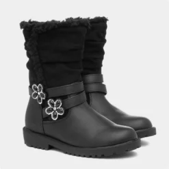 Walkright Girls Black Floral Diamante Calf Boot -UK Shoe Sales Store 28113 2 L06.20220831000336