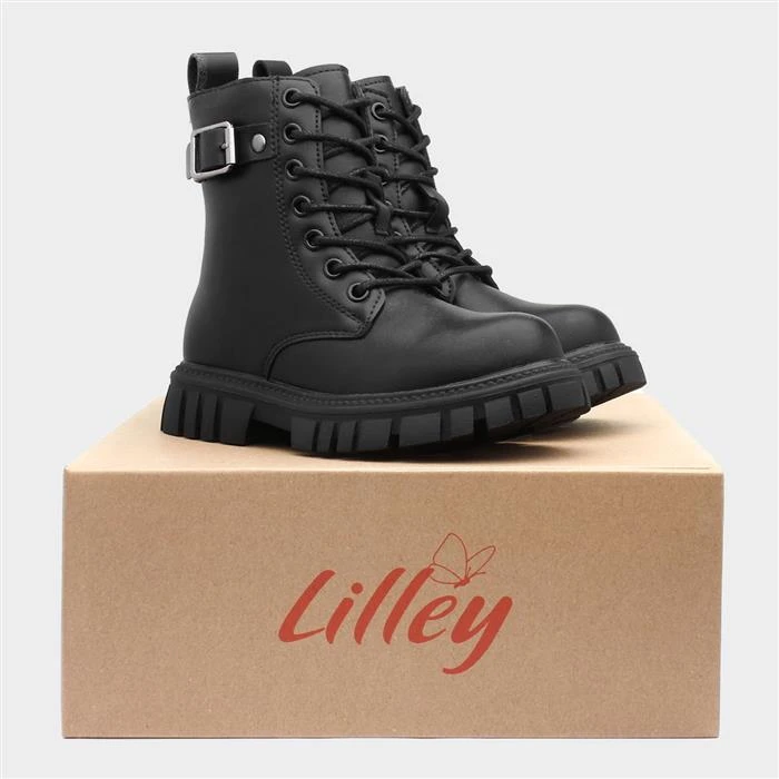 Lilley Junior Lucy Girls Black Lace Up Chunky Boot 7 Lilley Junior Lucy Girls Black Lace Up Chunky Boot - Image 5