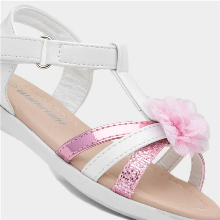 Walkright Girls White And Pink Shimmer Sandal 6 Walkright Girls White And Pink Shimmer Sandal - Image 4