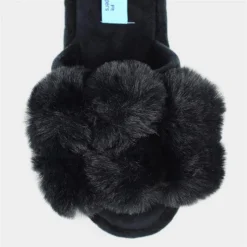 Lunar Octavia Womens Black Faux Fur Slider Slipper -UK Shoe Sales Store 693112 3 L04.20221225000421