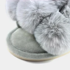Lunar Octavia Womens Grey Faux Fur Slider Slipper -UK Shoe Sales Store 693114 3 L04.20221225000421