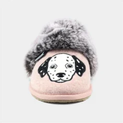 Lazy Dogz Dalmatian Womens Pink Faux Fur Mule