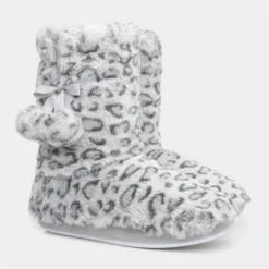 The Slipper Company Womens Grey Leopard Bootie -UK Shoe Sales Store 694009 2 L06.20221024000319
