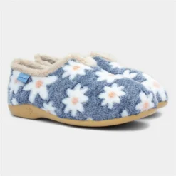 Lunar Daisy Womens Blue Floral Full Slipper -UK Shoe Sales Store 699001 2 L06.20230412000639