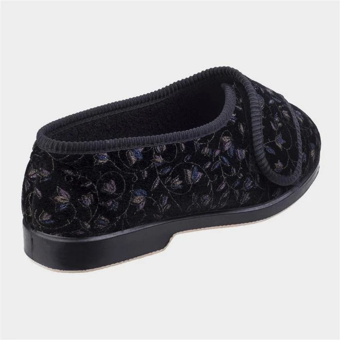 GBS Nola Womens Black Extra Wide Fit Slipper 4 GBS Nola Womens Black Extra Wide Fit Slipper - Image 2
