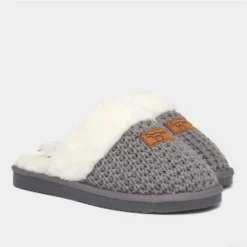 Jo & Joe Foxy Womens Grey Knitted Mule Slipper -UK Shoe Sales Store 699385 2 L06.20221005000246