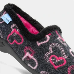 Lunar Jolly Heart Womens Black Slipper -UK Shoe Sales Store 699467 2 L05.20230307000321