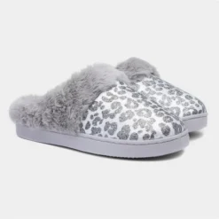 Jo & Joe Lexi Womens Grey Leopard Print Slippers -UK Shoe Sales Store 699545 2 L06.20230627000424